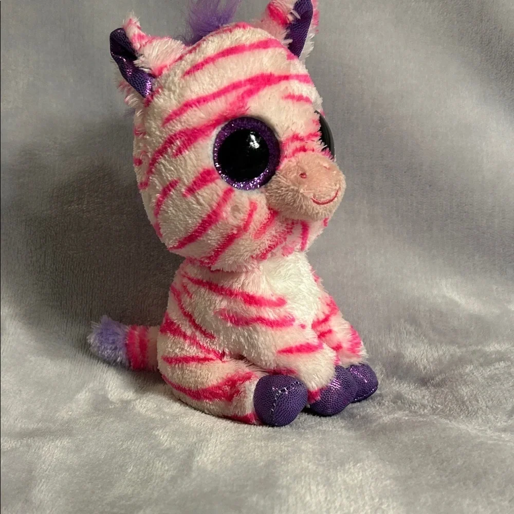 TY Beanie Boo Zazzy Zebra Pink and Purple Striped Plush Zebra (Retired)